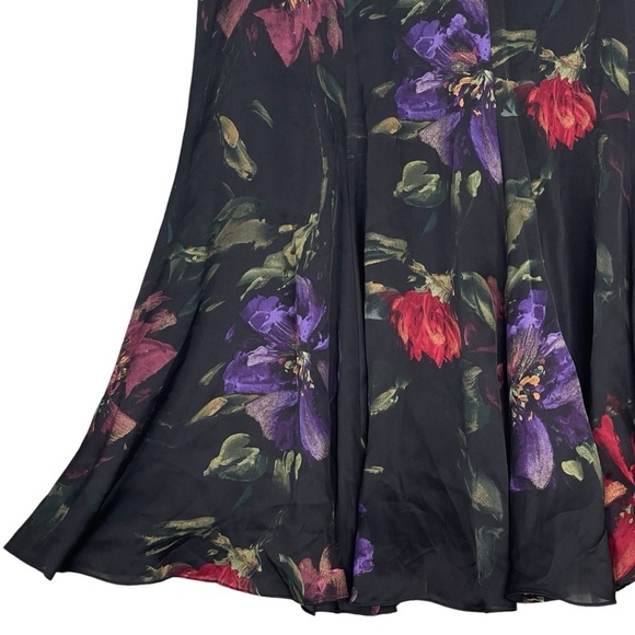 Lauren Ralph Lauren Skirt Womens 8 Vintage Dark Floral Silk A Line Midi Event - Picture 3 of 9